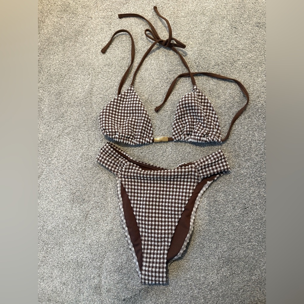 Abercrombie & Fitch Brown Gingham Triangle Bikini